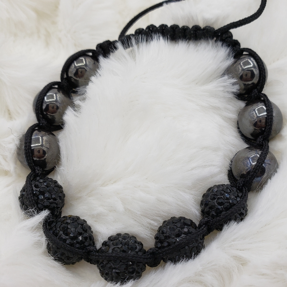 Crystal Ball Hematite Shamballa Inspired Bracelet